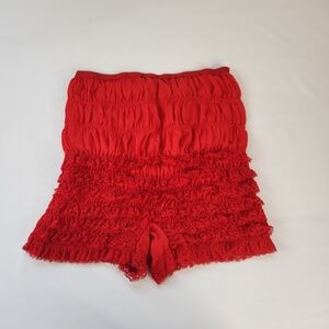 Elegant Red High Waist Ruffled Shorts
